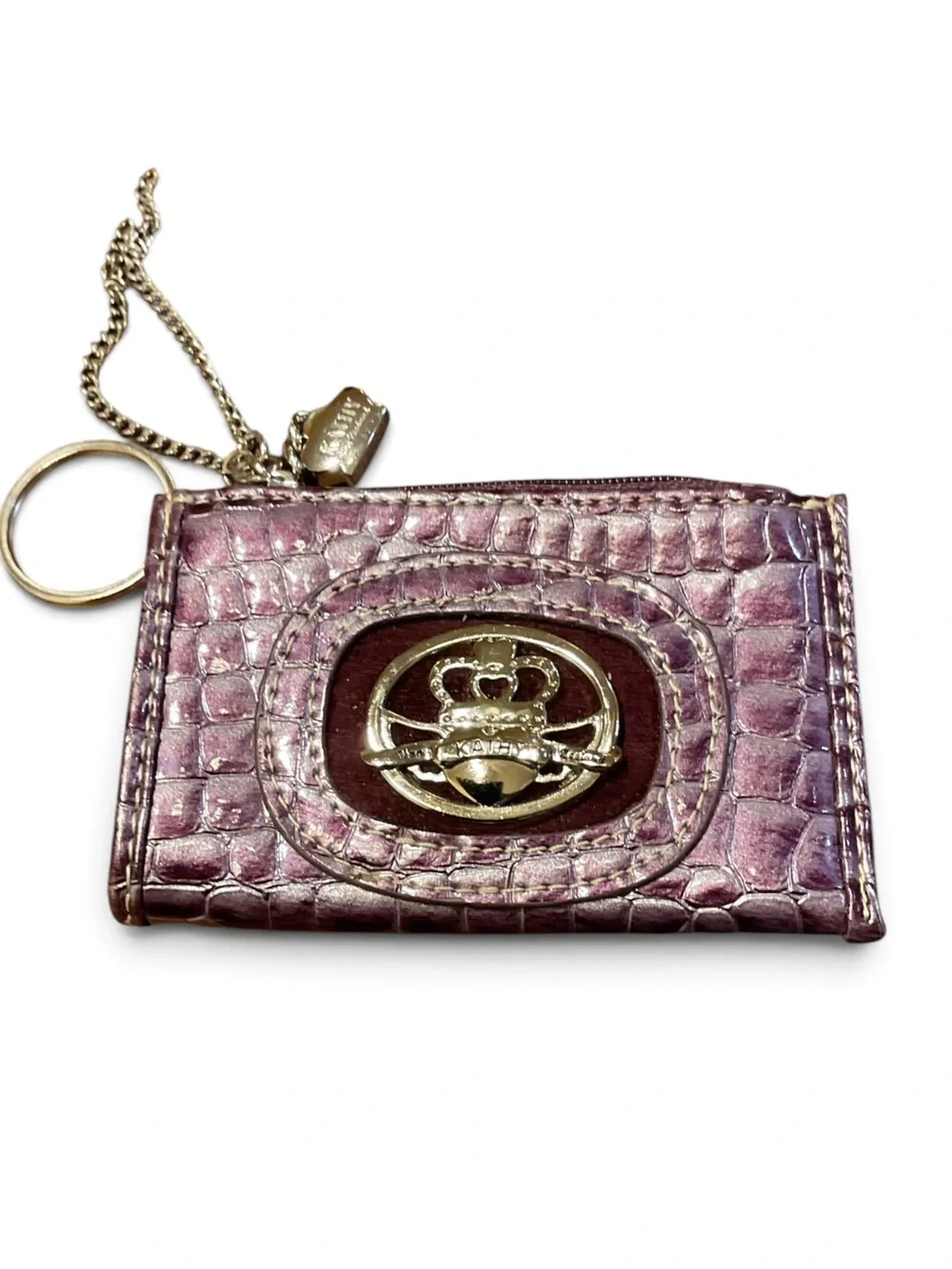 Kathy Van Zeeland Metallic Purple Croc-Embossed Card Holder Keyring